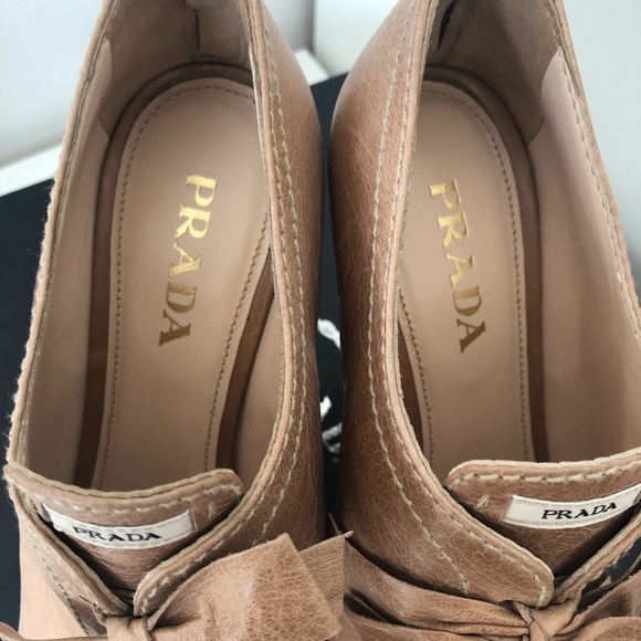 Prada Vitelli Visone Peep Toe Platform Size 36.5 - Picture 2 of 8